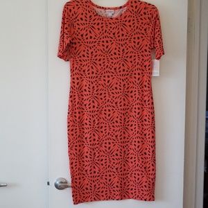 Coral Navy LuLaRoe Julia Dress Sz L NWT